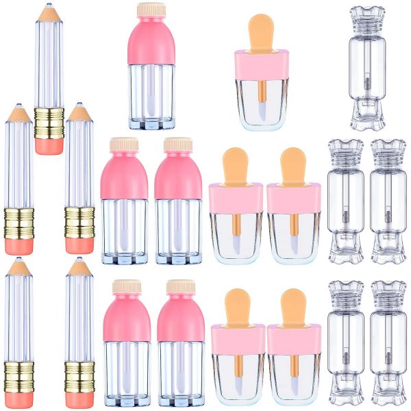 20 Pieces Empty Lip Gloss Tube Novelty Pencil Shaped Lip Bottle Ice Cream Shaped Lip Balm Tube Bottle Shaped Lip Glaze Tube Candy Shaped Lip Container Clear Refillable Lipstick Container, 5 ml, 8 ml