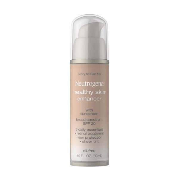 Neutrogena Healthy Skin Enhancer Sheer Face Tint with Retinol & Broad Spectrum SPF 20 Sunscreen for Younger Looking Skin, 3-in-1 Daily Enhancer, Non-Comedogenic, Ivory to Fair 10, 1 fl. oz