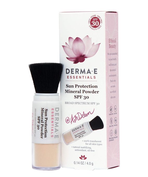 DERMA E Sun Protection Mineral Powder SPF 30 – Powder sunscreen for face with SPF 30 - Brush on translucent mineral powder - for optimal sun protection