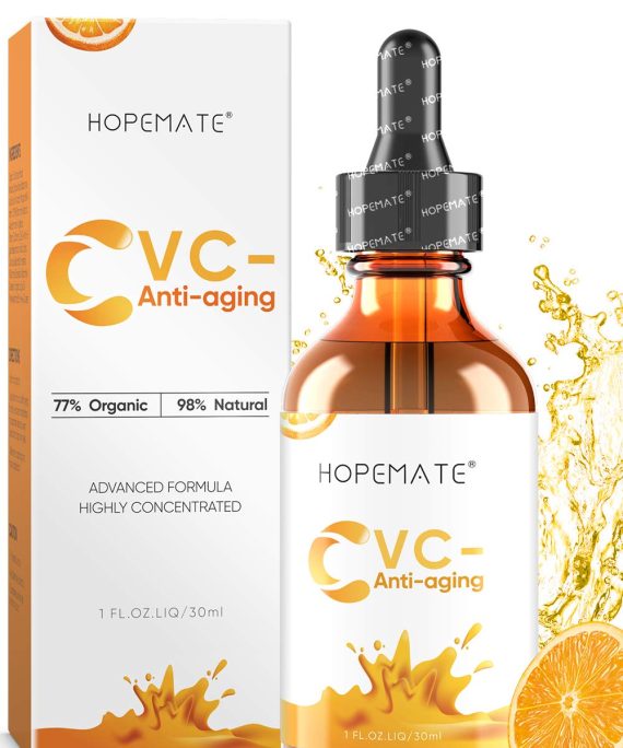 Hopemate Natural Facial Vitamin C Serum with Hyaluronic Acid& Vit E, New Skin Treatment Formula, Organic Anti Wrinkle Reducer, Natural Anti Aging Moisturizer, Dark Circles, Scar, Sun Damage Corrector,