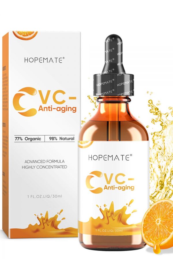 Hopemate Natural Facial Vitamin C Serum with Hyaluronic Acid& Vit E, New Skin Treatment Formula, Organic Anti Wrinkle Reducer, Natural Anti Aging Moisturizer, Dark Circles, Scar, Sun Damage Corrector,