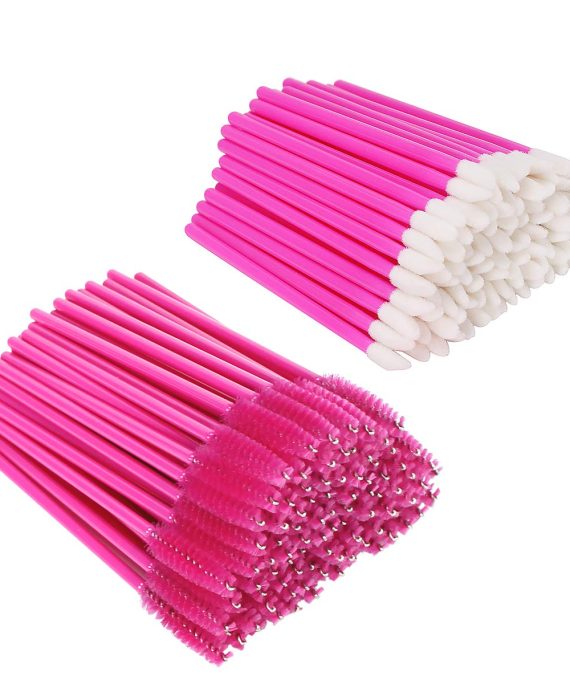 XVbond 100PCS Mascara Brushes Wands Applicator Eyelash Brush With 100PCS Lip Brushes Lipstick Lip Gloss Wands Applicator Makeup Beauty Tool Kits (Rose)