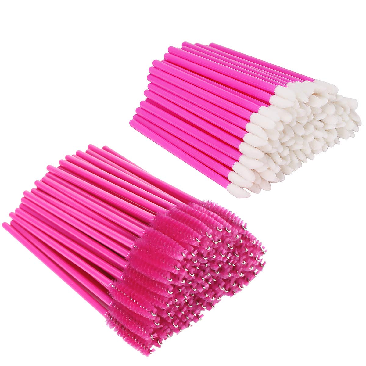 XVbond 100PCS Mascara Brushes Wands Applicator Eyelash Brush With 100PCS Lip Brushes Lipstick Lip Gloss Wands Applicator Makeup Beauty Tool Kits (Rose)