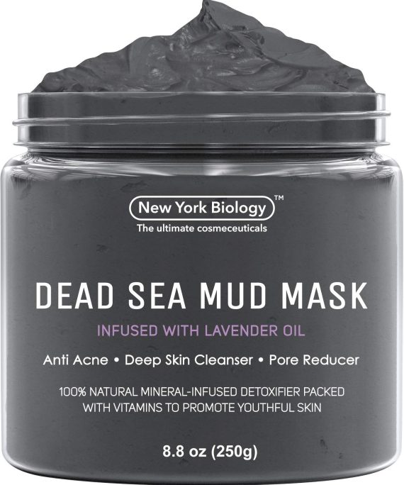 New York Biology Dead Sea Mud Mask for Face and Body Infused with Lavender- Spa Quality Pore Reducer for Acne, Blackheads and Oily Skin - Tightens Skin for A Healthier Complexion - 8.8 oz