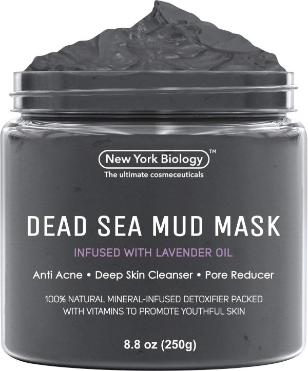 New York Biology Dead Sea Mud Mask for Face and Body Infused with Lavender- Spa Quality Pore Reducer for Acne, Blackheads and Oily Skin - Tightens Skin for A Healthier Complexion - 8.8 oz