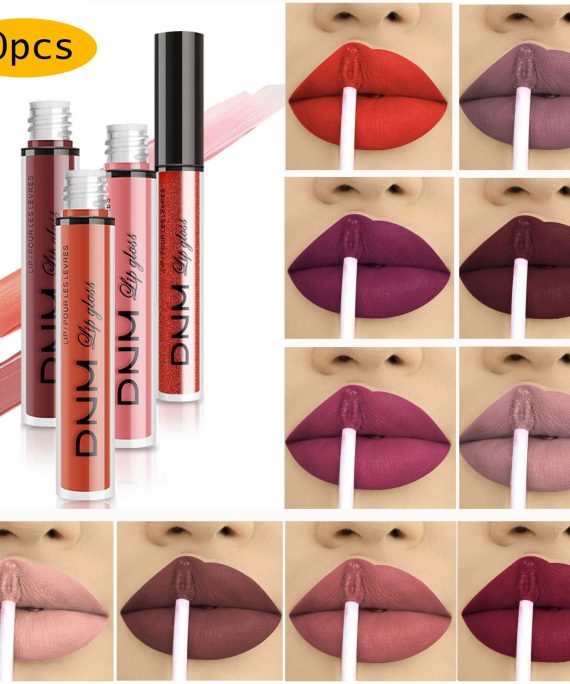 10pcs/Set Makeup Matte Lipstick Lip Kit, Velvety Liquid Lipstick Waterproof Long Lasting Durable Nude Lip Gloss Beauty Cosmetics Set