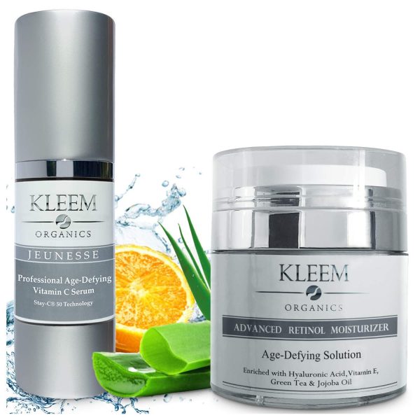 Vitamin C Serum & Retinol Cream for Face Bundle - Natural & Organic Anti Aging Skin Care Set for Men & Women to Reduce Wrinkles and Dark Spots