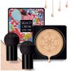 NUIBO Air Cushion CC Cream Mushroom Head, Moisturizing Concealer Makeup Base, Primer Liquid Foundation Long Lasting with Two Mushroom Makeup Sponges (Natural)