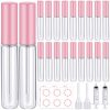 Lip Gloss Tubes Set, 20 Lip Gloss Tubes with Wand Empty 2 Spring Funnel 2 Sticker Label Sheets 2 Syringe, Lip Gloss Containers Cosmetic Bottle for Women Girls(26 Pack, Pink)