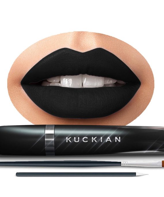 DELETERIOUS - Jet Black Lipstick - Long Lasting, Vegan, Cruelty Free, Vitamin E - Liquid Velvet Supremé Lipstick by Kuckian