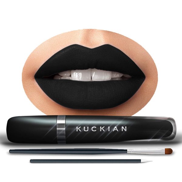 DELETERIOUS - Jet Black Lipstick - Long Lasting, Vegan, Cruelty Free, Vitamin E - Liquid Velvet Supremé Lipstick by Kuckian