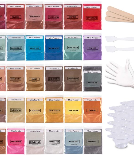 Mica-Powder-Pigment-Epoxy-Resin-Dye for Lip Gloss Base, Soap Making, Bath Bomb, Candle, 30 Cosmetic Grade Colors Glitter Colorant Kit by Startso World