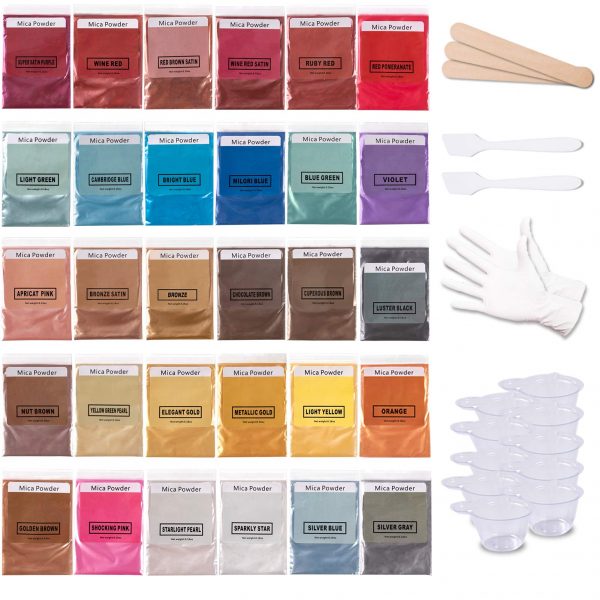 Mica-Powder-Pigment-Epoxy-Resin-Dye for Lip Gloss Base, Soap Making, Bath Bomb, Candle, 30 Cosmetic Grade Colors Glitter Colorant Kit by Startso World