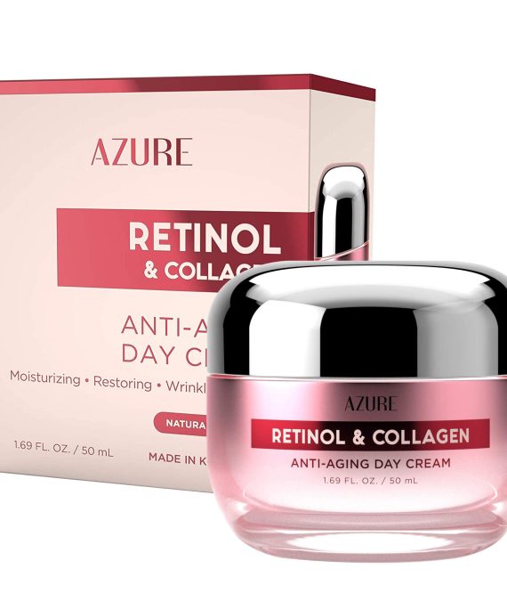AZURE Retinol & Collagen Anti Aging Day Cream - Moisturizing, Restoring & Smoothing | Reduces Fine Lines & Wrinkles | Evens Skin Tones & Dark Spots | Made in Korea - 50mL