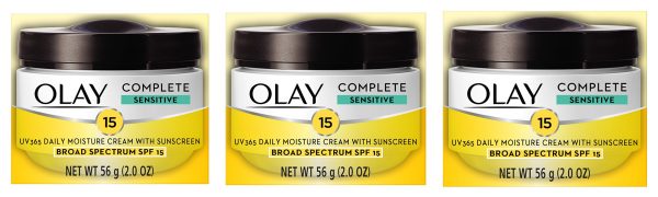 Face Moisturizer by Olay, Complete All Day Moisture Face Cream with Sunscreen, SPF 15, Sensitive Skin, 2.0 fl. oz. (Pack of 3)