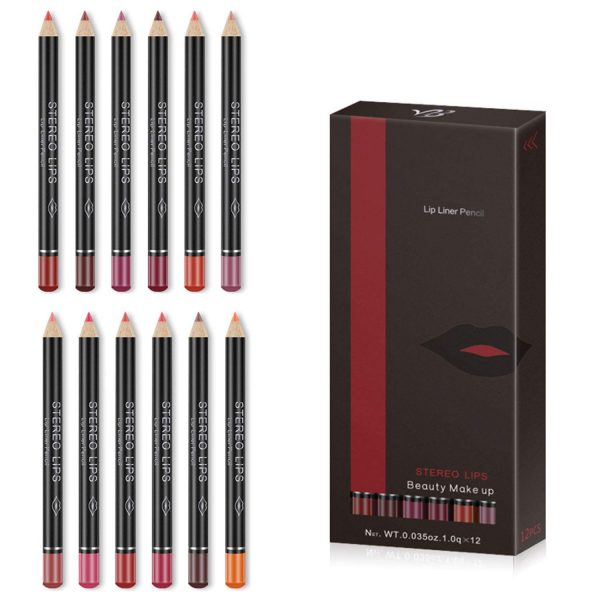 Lip Liner Pencil Set, 12 Color Matt Smooth Waterproof Natural Long Lasting Make Up Lipliners by Chnaivy