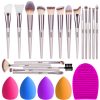 TEATTY Makeup Brushes 18 PCs Makeup Brush Set 2 PCS Silicone Face Mask Brush&4 Blender Sponge&1 Brush Cleaner Premium Synthetic Foundation Powder Concealers Eye Shadows Makeup Brushes Kit