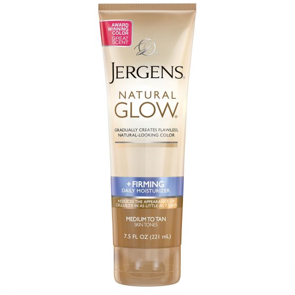 Jergens Natural Glow +FIRMING Self Tanner, Sunless Tanner for Medium to Tan Skin Tone, 7.5 Ounce, Anti Cellulite Firming Body Lotion, for Natural-Looking Tan