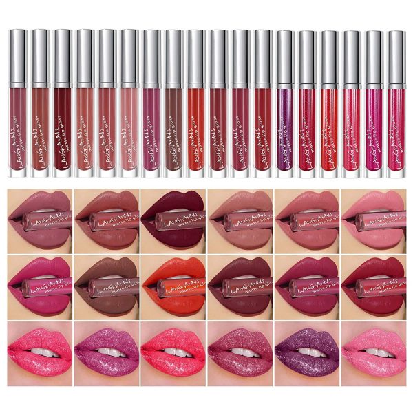 LANGMANNI 18PCS Matte Liquid Lipstick Set, Lip Gloss Durable Nude Long-Lasting Non-Stick Cup Not Fade High Pigmented Velvet Lipgloss Kit Waterproof Beauty Cosmetics Makeup Gift Set for Girls