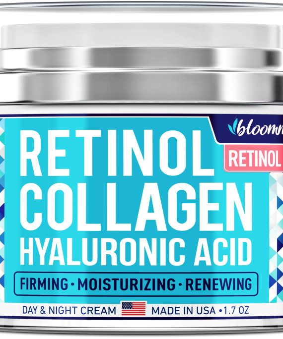 Collagen & Retinol Cream for Face with Hyaluronic Acid - Collagen Anti Aging Cream - Retinol Moisturizer for Face - Made in USA - Anti Wrinkle Facial Cream - Day & Night Moisturizer for Face