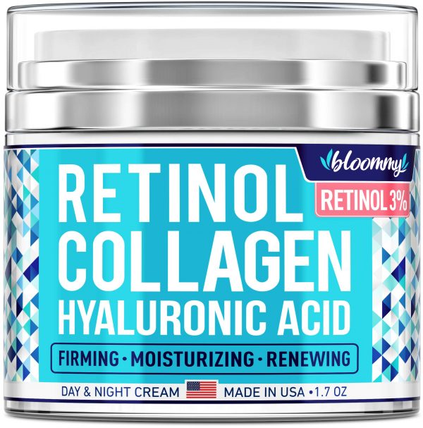 Collagen & Retinol Cream for Face with Hyaluronic Acid - Collagen Anti Aging Cream - Retinol Moisturizer for Face - Made in USA - Anti Wrinkle Facial Cream - Day & Night Moisturizer for Face
