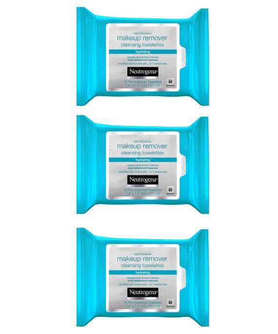 Neutrogena Hydrating Makeup Remover Face Wipes, Pre-Moistened Facial Cleansing Towelettes to Condition Skin & Remove Dirt, Oil, Makeup & Waterproof Mascara, Alcohol-Free, 3 x 25 Ct