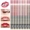 High Pigmented Lip Liner Set - Pack of 12 Creamy and Smooth 2-in-1 Matte Make Up Lip Liners Pencil for Daily/Travel/Party/Work, with Eyeliner Function and Sharpener