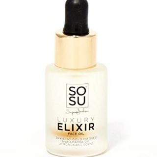 Unlock Radiant, Dewy Skin with 24 Karat Gold Infused Luxury Elixir Face Oil from SOSU, featuring Macadamia Oil