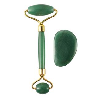 PIXNOR Jade Face Roller, Real Natural Jade Face Roller and Gua Sha Massage