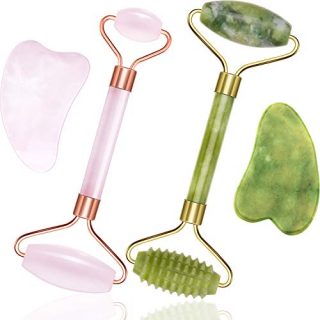 4 Pieces Jade Roller Facial Ridged Roller Kits Skin Roller