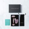 Rose Quartz Roller and Gua Sha Set, 100% Natural Stone