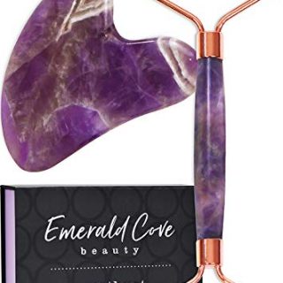 Jade Roller for Face – Amethyst Derma Roller and Gua Sha Set for Skincare