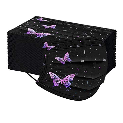 50PCS Butterfly Printed Black Disposable_Face_Masks for Adult