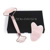 Rose Quartz Roller and Gua Sha Set, 100% Natural Stone