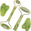 2 Pieces Jade Roller Facial Ridged Roller Kits Skin Roller with 2 Pieces