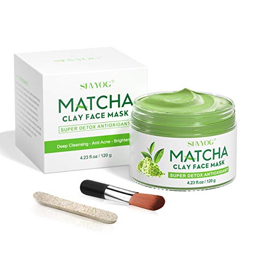 Deep Cleansing Matcha Green Tea Face Mask with Volcanic Mud for Acne and Wrinkles - Moisturizes and Detoxifies with Antioxidants.
