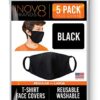5 Pack Large Black T Shirt Face Mask Unisex, Reusable, Washable