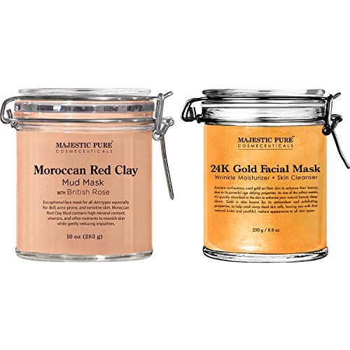 Majestic Pure Moroccan Red Clay Mud Mask and 24K Gold Facial Mask Bundle