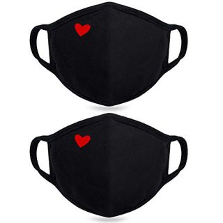 2 Pack Cotton Face Cover- Unisex Cute Heart Mouth Cover