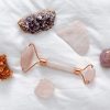 Rose Quartz Roller and Gua Sha Set, 100% Natural Stone