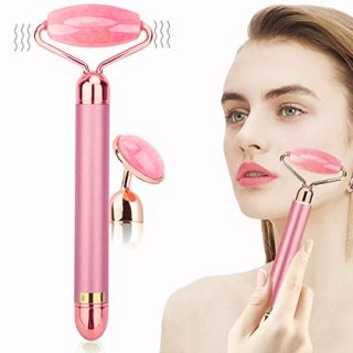 2-IN-1 Jade Roller Face Massager, Electric Nature Rose Quartz