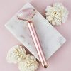 Premium Electric Rose Quartz Roller - Anti-Aging Vibrating Massager Set