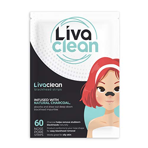 (60 Strips) Livaclean Charcoal Infused Blackhead Strips for Face, Nose
