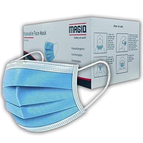 MAGID 3 Ply Disposable Face Mask with Adjustable Nose Bridge