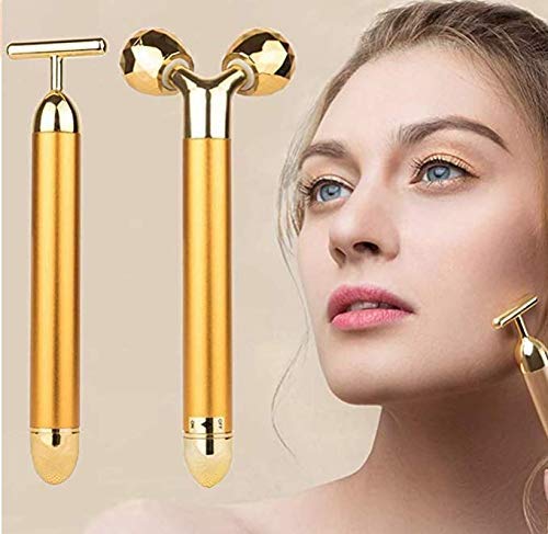 2-in-1 Gold Beauty Stick 24K Facial Face Massager, 3D Roller Electric