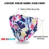 Designer Reusable Cloth Face Mask Women Adult, Lanyard Strap Clip