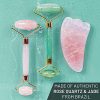 Authentic Jade Roller For Face, Rose Quartz Roller and Gua Sha Facial Tool Set