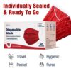 3-Ply Red Disposable Face Masks – Individually Wrapped for On-the-Go Comfort