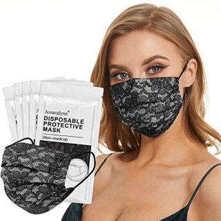 Assacalynn Disposable Fashion Mask 50pcs, Printed Lace Face Mask