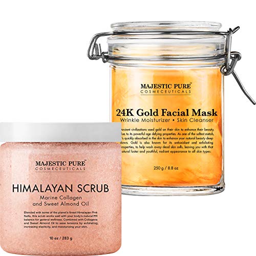 Majestic Pure Himalayan Scrub with Collagen (10 oz) and 24K Gold Mask